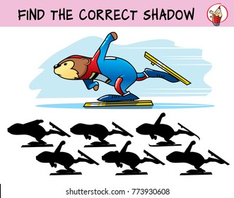 Skater. Find the correct shadow. Educational matching game for children. Cartoon vector illustration