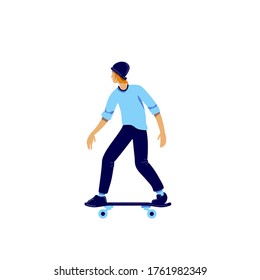 Skater flat color vector faceless character. Teenager hobby. Activity for recreation. Urban lifestyle. Extreme sport isolated cartoon illustration for web graphic design and animation