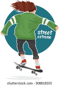skater girl in hoodie back on a skateboard street extreme