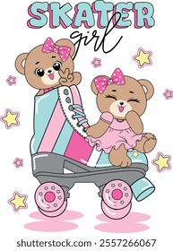 skater girl star magic bear friends