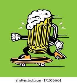 Skater Glass Beer Alcoholic Drink Skateboarding Character Design