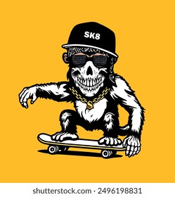 Skater gorilla riding. Sk8 gorilla rider vector