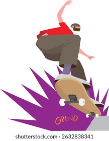 Skater grind the edge of concrete
