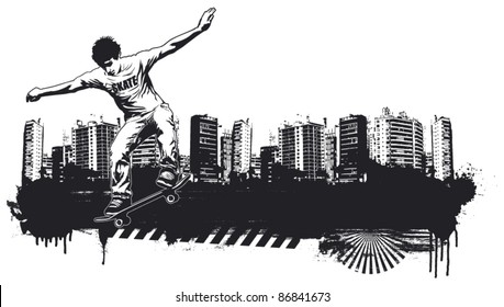 skater with grunge city background