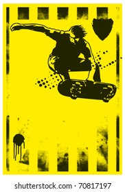 skater grunge poster with acrobatic jump