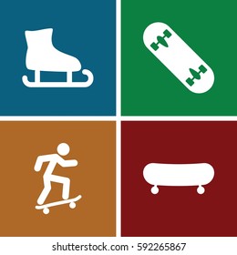 skater icons set. Set of 4 skater filled icons such as skate board, skateboard, skate