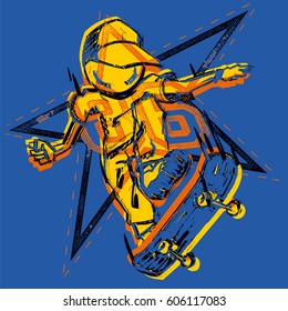 Skater illustration on blue background