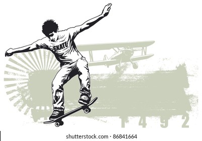 skater jump with grunge grey banner