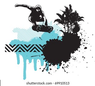 skater jump with grunge summer background