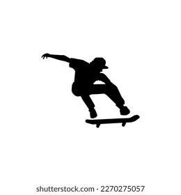 Skater jump silhouette isolated on white background.