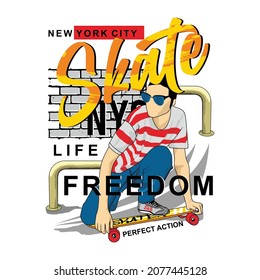 Skater Life Freedom, Graphic Design typography - vector illustration