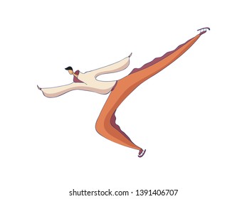 Skater man in orange pants with fringe. Vector illustration on white background.
