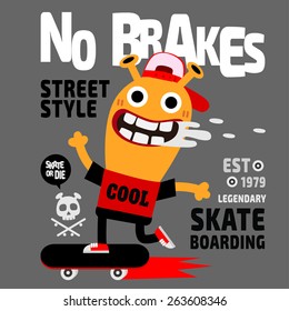 skater monster sport cartoon typography, t-shirt graphics, vectors