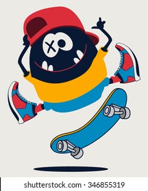 skater monster vector design