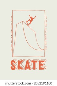 Patinaje en rampa. Ilustración vectorial de camisetas contemporáneas de estilo callejero.