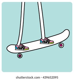 Skater on the skateboard. Vector illustration. Teen skater wearing sneakers. 