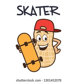 Skater Erdnuss Cartoon Charakter. Vektorillustration