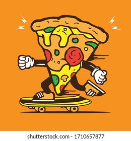 Skater Pizza Slice Cheese Skateboarding Character Design
