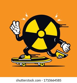 Skater Radioactive Symbol Logo Skateboarding Character Design
