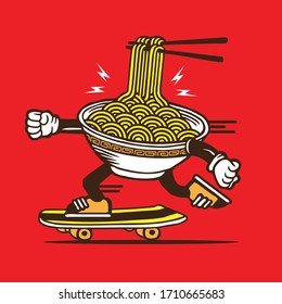 Skater Ramen Noodle Bowl Skateboarding Character Design