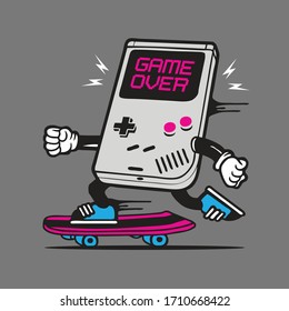 Skater Retro Game Gamer Game Over Skateboarding Character Design