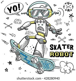 skater robô personagem design tee gráfico