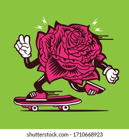 Skater Rose Flower Skateboarding Character Design