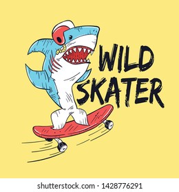 skater shark drawn as vector for kids fashion