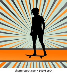 Skater silhouette in front of burst vector background