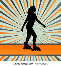 Skater silhouette in front of burst vector background