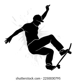 Skater silhouette jumping with skate board. Vector illustration