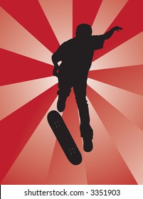 Skater silhouette kickflipping.