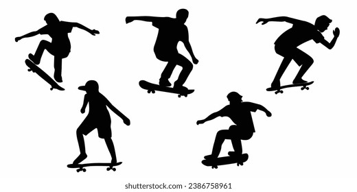 Skater silhouettes set. Set of skater black flat icons. Vector illustration