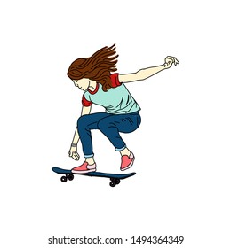 A skater. Skateboard Vector illustration. Extreme skateboarding Street sports. Hand drawn colored vector illustration isolated on white