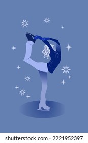 Skater skates on ice. Vector illustration. Girl in ice. Template for card, poster, banner, label, print.