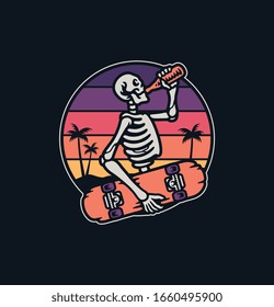 Skater skeleton with a board. vector illustration