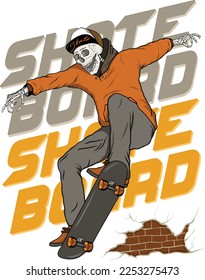 Skater Skull artwork for skateboarding lover