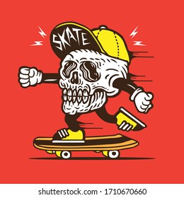 Skater Skull Head Skateboarding Character Design
