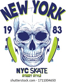  Skater Skull Illustration For Apparel Design