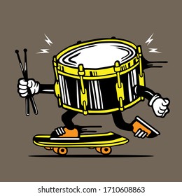 Skater Snare Drum Drummer Skateboarding Character Design
