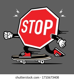 Skater Stop Signage Symbol Logo Skateboarding Character Design