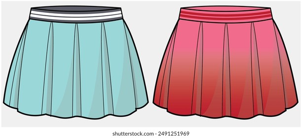 SKATER TENNIS SKIRT WITH BOX PLEAT DETAIL DESIGNED FOR TEEN GIRLS AND KID GIRLS IN VECTOR FILE