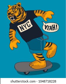 skater tiger vector design