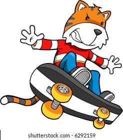 Skater Tiger Vector Illustration