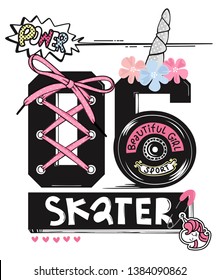 Skater typography with unicorn design, t-shirt graphics vector.