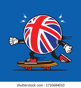 Skater Union Jack United Kingdom Flag Skateboarding Character Design