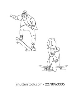 Skater vector illustration drawn in line art style