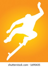 Skater vector silhouette kickflipping or more like kung-fu kick flipping.