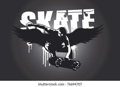 skater with wings and dark background