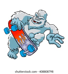 Skater yeti Isolated,Sasquatch cartoon